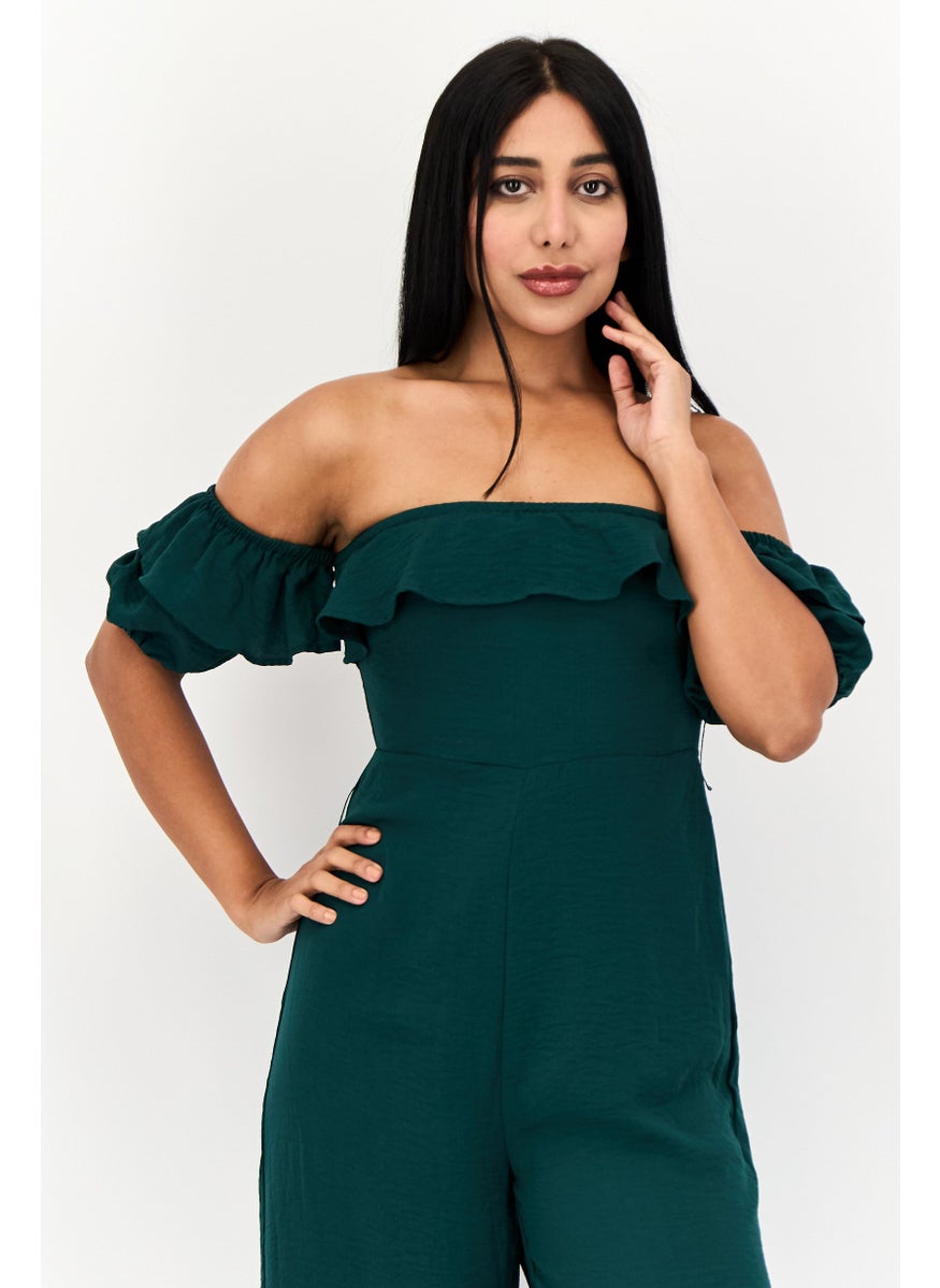 ONLY Women Solid Short Sleeve Jumpsuit, Green  - Image 4