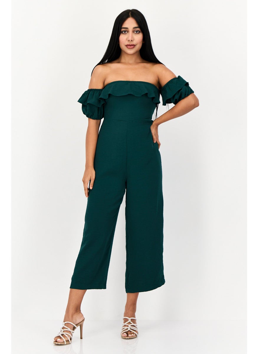 ONLY Women Solid Short Sleeve Jumpsuit, Green  - Image 1