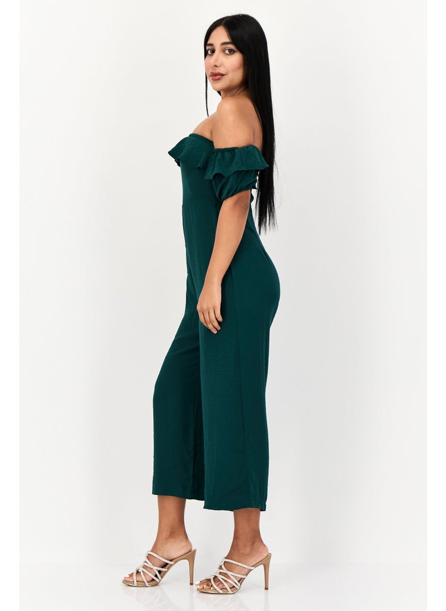 ONLY Women Solid Short Sleeve Jumpsuit, Green  - Image 2