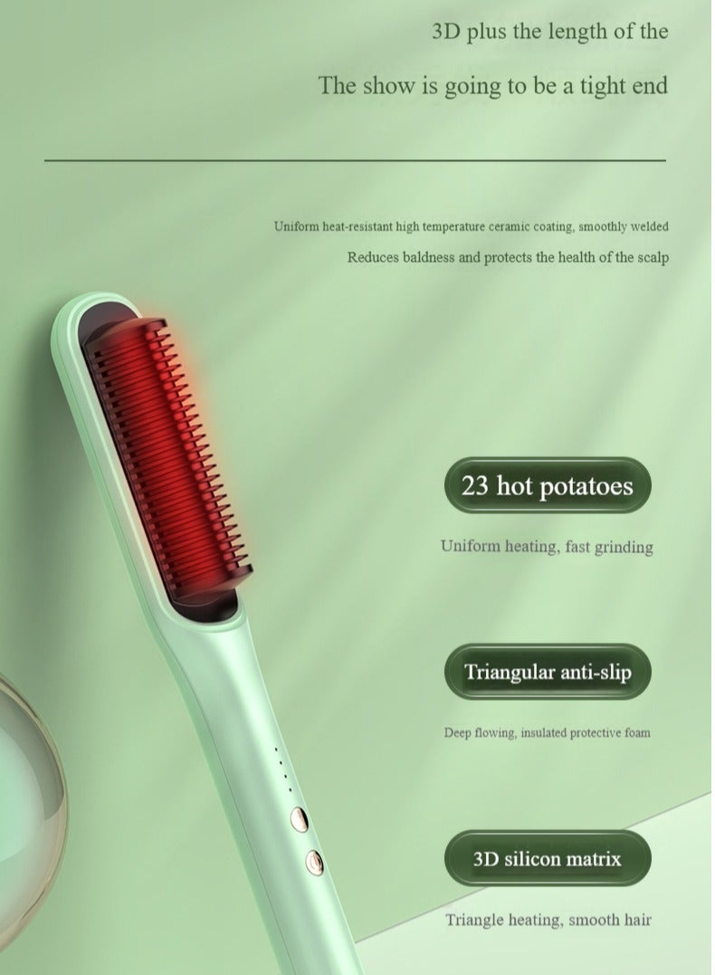 Hair Dryer Brush & Straightener Brush, Professional Powerful Ceramic Tourmaline Ionic Hot Air Brush, 3 Heat/2 Speed Settings One Step Hair Dryer And Styler For All Hair Types (Green) - Image 3