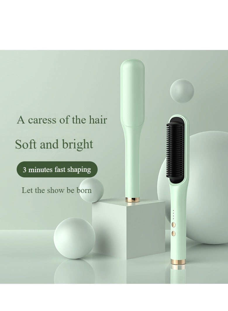 Hair Dryer Brush & Straightener Brush, Professional Powerful Ceramic Tourmaline Ionic Hot Air Brush, 3 Heat/2 Speed Settings One Step Hair Dryer And Styler For All Hair Types (Green) - Image 1