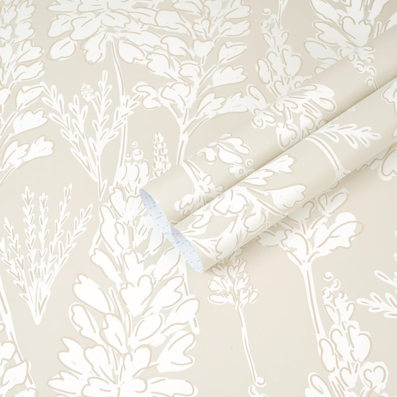 Ismoon Floral Peel and Stick Wallpaper Boho Beige Contact Paper 17.3''x78.7'' Neutral Wallpaper Renter Friendly Removable Self-Adhesive Wall Paper for Bedroom Kitchen Wall Decor Vinyl - Image 1