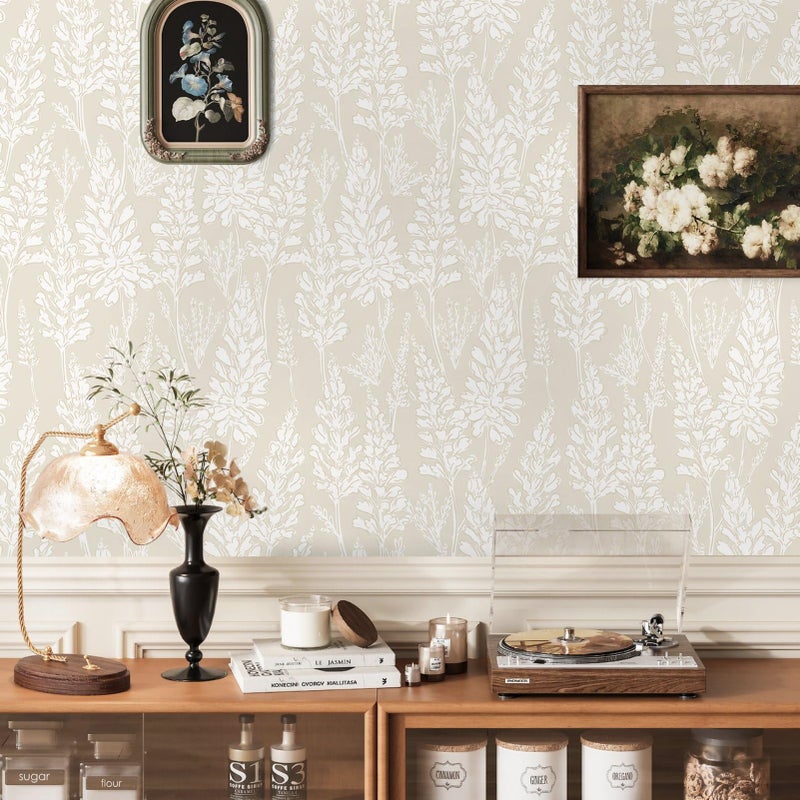 Ismoon Floral Peel and Stick Wallpaper Boho Beige Contact Paper 17.3''x78.7'' Neutral Wallpaper Renter Friendly Removable Self-Adhesive Wall Paper for Bedroom Kitchen Wall Decor Vinyl - Image 3