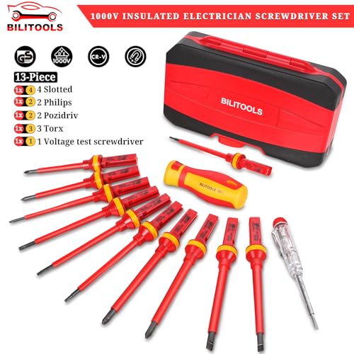 BILITOOLS 1000V Insulated Electrician Screwdriver Set 13pcs Electrical Tools Kit with Magnetic CRV Steel Tips Insulated Handle Phillips Slotted Pozi Torx Screwdrivers VDE GS Certified - Image 3