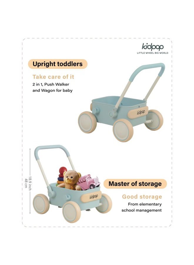 Kidpop PULA 2-in-1 Push and Pull-Along Wagon, Baby Push Walker for First Learner from 7 Month to 4 Year, One Year Birthday Gifts, Sturdy and Safe, Indoors and Outdoors (Blue) - Image 3