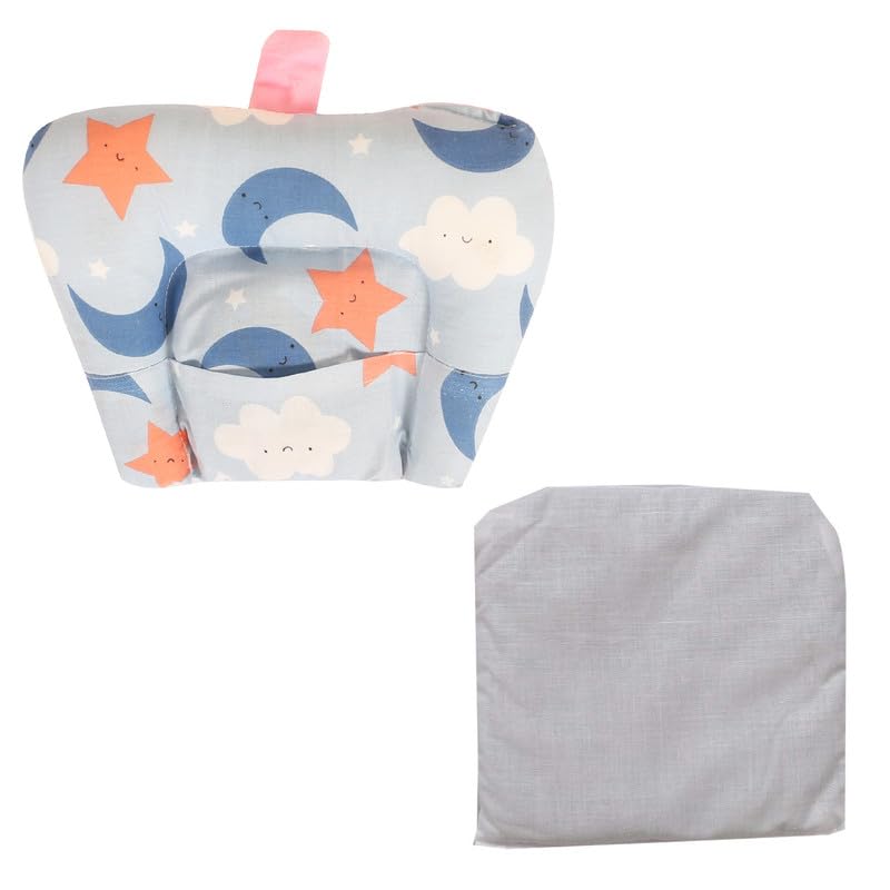 Nonibud Cotton Mustard Seeds Pillow for New Born Baby Nursing Head Shaping Pillow Easy Washing Feeding Moon Sky Blue - Image 5