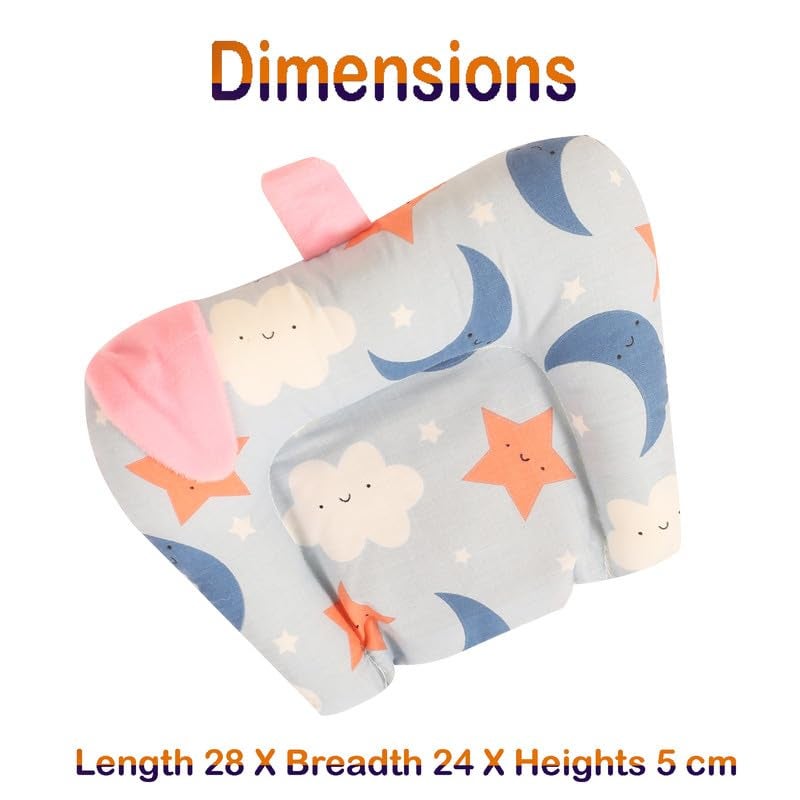 Nonibud Cotton Mustard Seeds Pillow for New Born Baby Nursing Head Shaping Pillow Easy Washing Feeding Moon Sky Blue - Image 4
