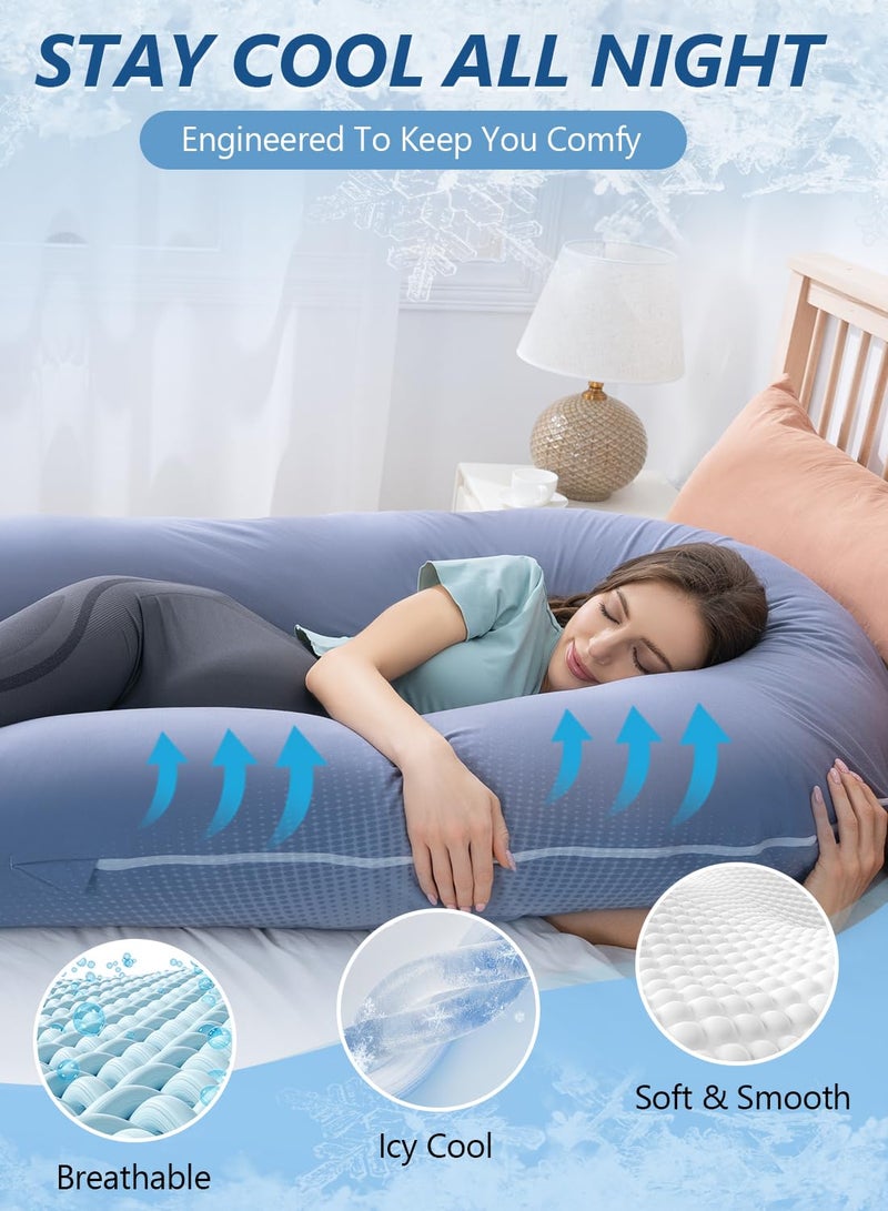 Meiz Pregnancy Pillows, Cooling Silky Pregnancy Pillows for Sleeping, 65" U Shaped Full Body Maternity Pillow for Pregnant Women, with Washable Jersey Cotton Cover, Blue - Image 4