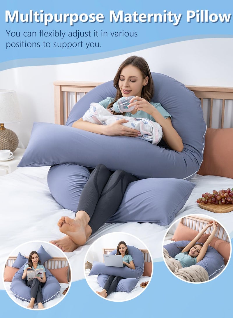 Meiz Pregnancy Pillows, Cooling Silky Pregnancy Pillows for Sleeping, 65" U Shaped Full Body Maternity Pillow for Pregnant Women, with Washable Jersey Cotton Cover, Blue - Image 5
