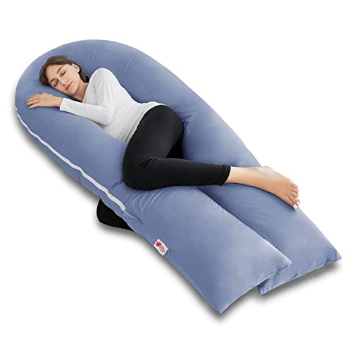 Meiz Pregnancy Pillows, Cooling Silky Pregnancy Pillows for Sleeping, 65" U Shaped Full Body Maternity Pillow for Pregnant Women, with Washable Jersey Cotton Cover, Blue - Image 1