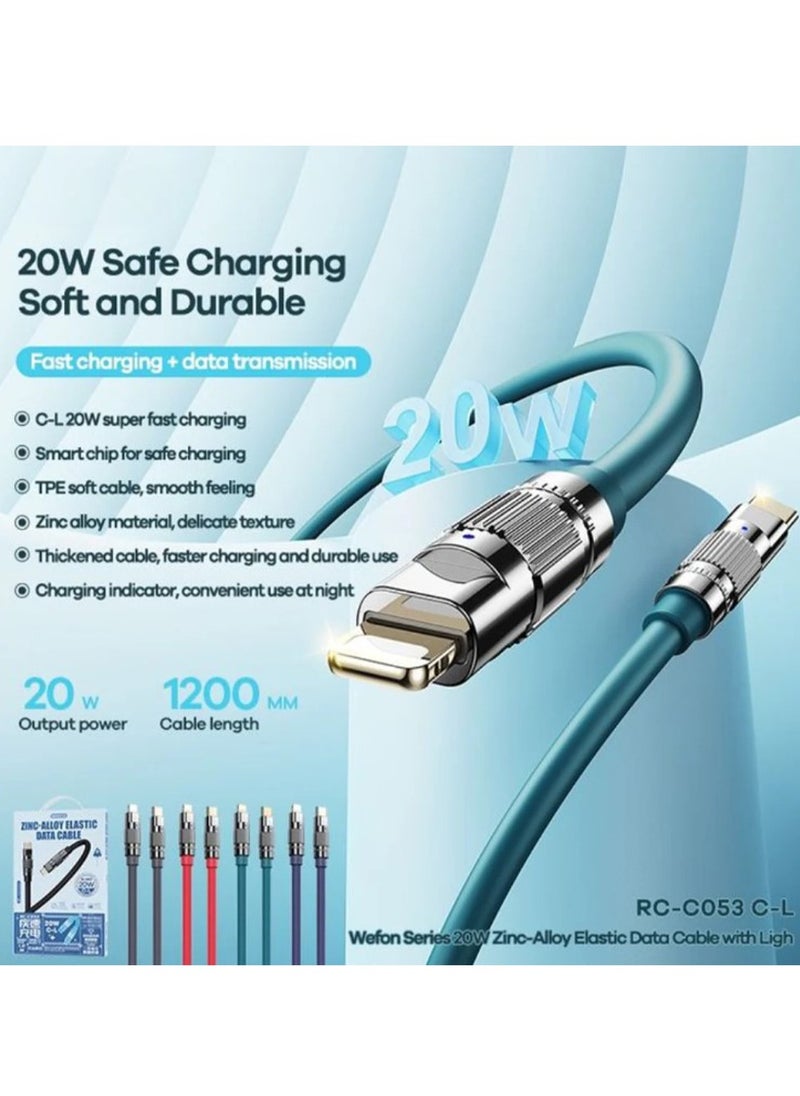Fast Charging Data Cable 20W ( C to Lightning )-REMAX RC-C053 , C-L Wefon Series 20W Type-C to Lightning - Black