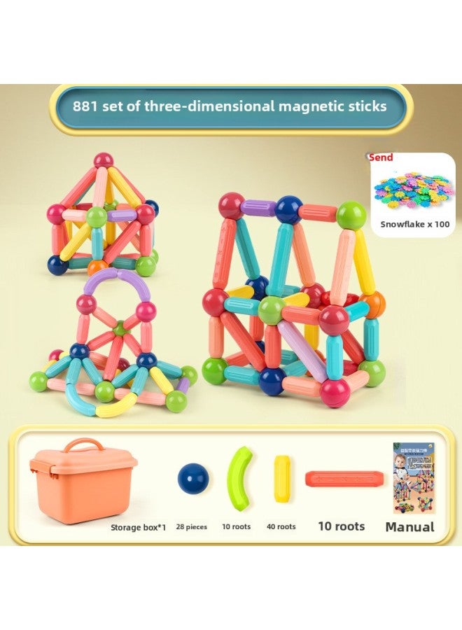 Variety Magnetic Stick Boys And Girls 2-year-old Baby Intelligence Puzzle 6 Children's Puzzle Building Blocks Assembled Magnet Toy-Color:Pure 88-piece Set  - Image 1