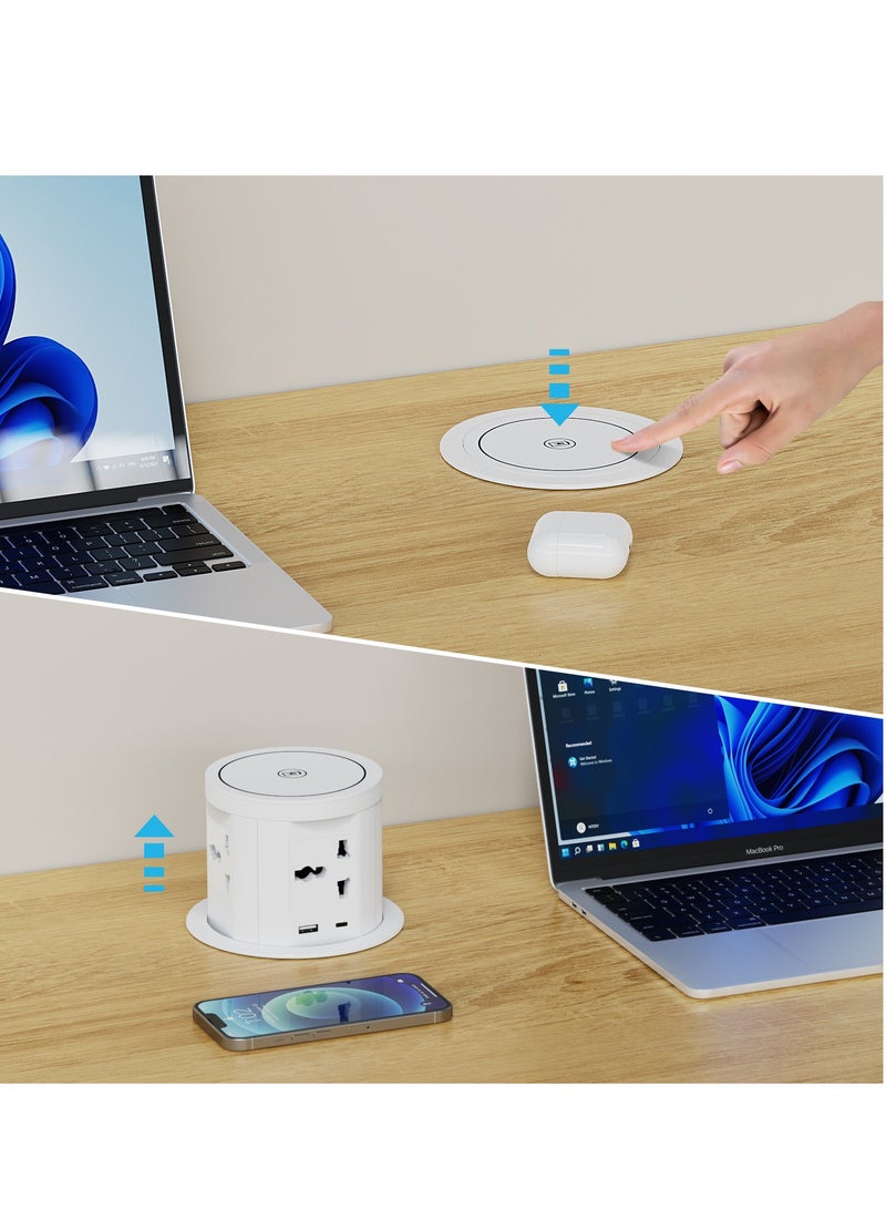 .Socket شاحن برفادات هوائية بقدرة شحن سلكية سريعة 18 واط لخزائن المطبخ - Socket مخفية على سطح الطاولة مع 4 منافذ بريطانية + منفذ USB A+C عالمي وشاحن سلكي بقوة 15 واط  - Image 2