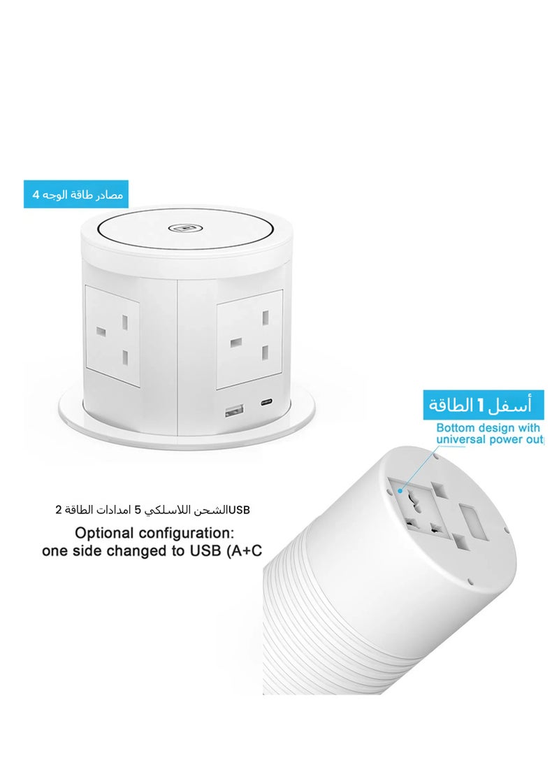 .Socket شاحن برفادات هوائية بقدرة شحن سلكية سريعة 18 واط لخزائن المطبخ - Socket مخفية على سطح الطاولة مع 4 منافذ بريطانية + منفذ USB A+C عالمي وشاحن سلكي بقوة 15 واط  - Image 3