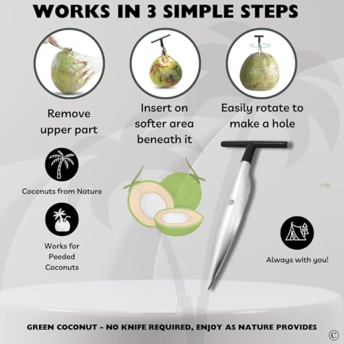 Homava Stainless Steel Coconut Opener - Effortlessly Open Peeled Thai Young White Coconuts for Fresh Water - Fast, Easy, and Secure Coconut Opener Tool for Hawaii & Thai Coconuts | Silver - Image 5