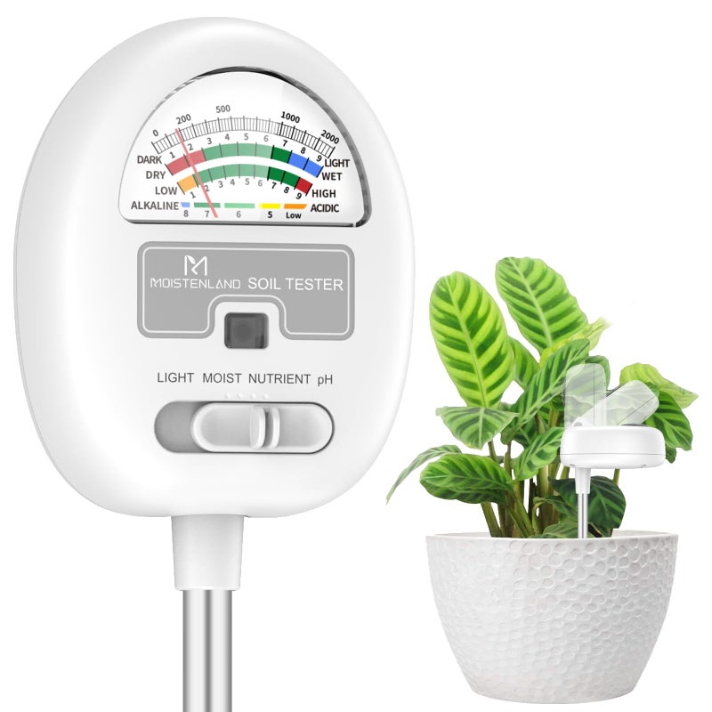 moistenland [Upgraded] Soil Moisture Meter, 4-in-1 Soil pH Tester, Moisture/Light/Nutrients/pH Meter for Gardening, Lawn, Farming, Indoor & Outdoor Plants Use, No Batteries Required, Gifts for Plants Lover - Image 1