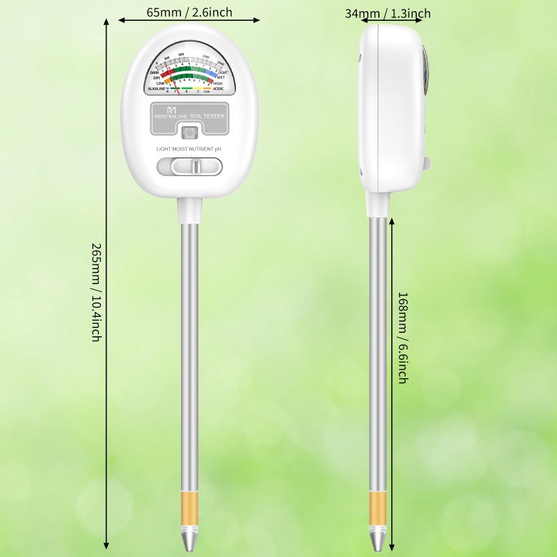 moistenland [Upgraded] Soil Moisture Meter, 4-in-1 Soil pH Tester, Moisture/Light/Nutrients/pH Meter for Gardening, Lawn, Farming, Indoor & Outdoor Plants Use, No Batteries Required, Gifts for Plants Lover - Image 4