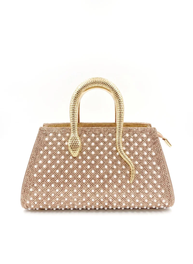 Viny Viny Women's Luxury Rhinestone Shoulder Bag – Crystal Embellished with Snake Handle & Detachable Chain – Parties, Weddings & Formal Occasions