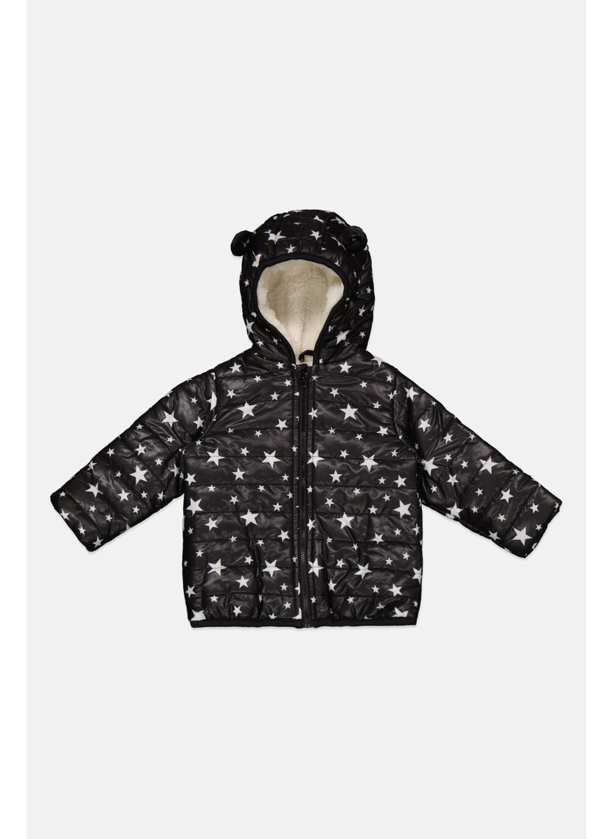 First Impressions Toddlers Boy Hooded Allover Print Puffer Jacket, Black  - Image 1