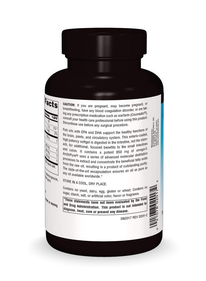 Source Naturals ArcticPure Omega-3 Fish Oil 850mg Ultra Potency EPA + DHA For Heart, Joint, Brain & Immune Health -Enteric Coated For Sensitive Stomachs - 120 Softgels - Image 2
