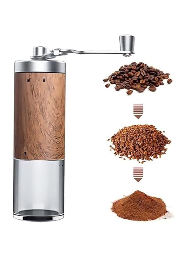 HOOKOR Manual coffee bean grinder with stainless steel burrs, portable stainless steel folding handle coffee bean grinder, transparent powder bin,Brown - Image 2