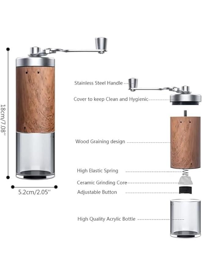 HOOKOR Manual coffee bean grinder with stainless steel burrs, portable stainless steel folding handle coffee bean grinder, transparent powder bin,Brown - Image 3
