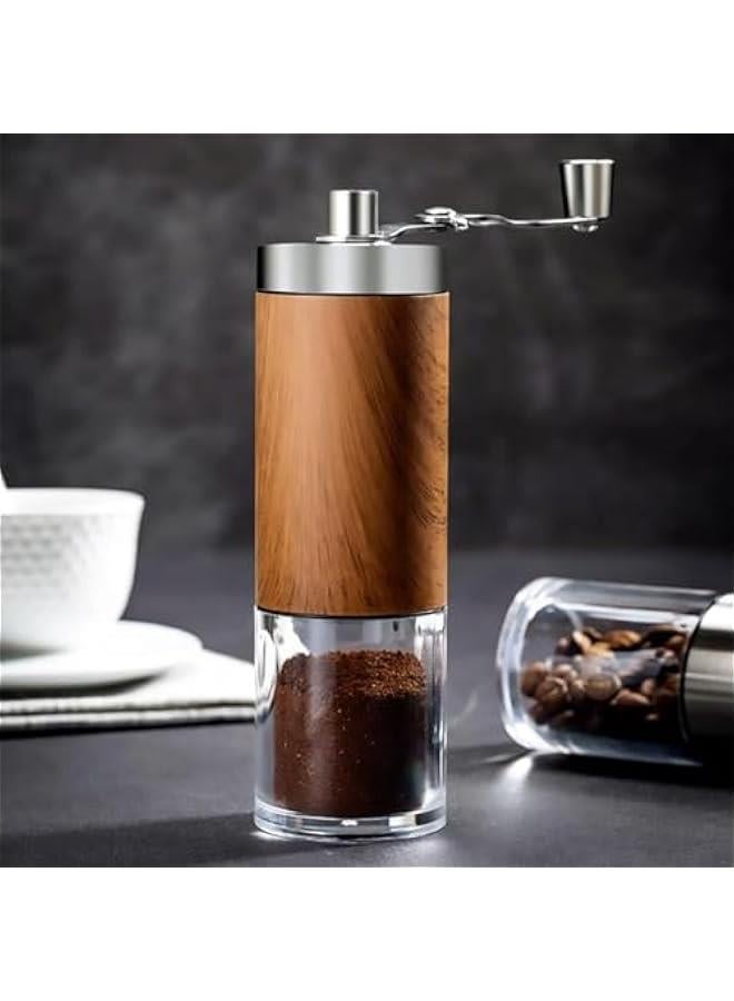HOOKOR Manual coffee bean grinder with stainless steel burrs, portable stainless steel folding handle coffee bean grinder, transparent powder bin,Brown - Image 5