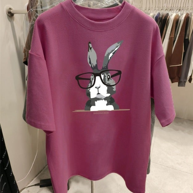 2024 Summer New Cartoon Short Sleeve T-shirts Womens Loose Fit Medium Length Fashionable Versatile Stylish Age-reducing Top Coffee  - Image 4