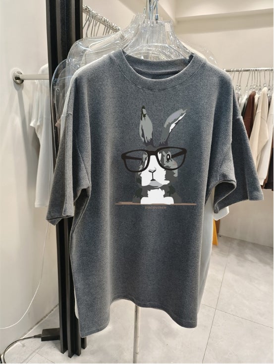 2024 Summer New Cartoon Short Sleeve T-shirts Womens Loose Fit Medium Length Fashionable Versatile Stylish Age-reducing Top Coffee  - Image 2