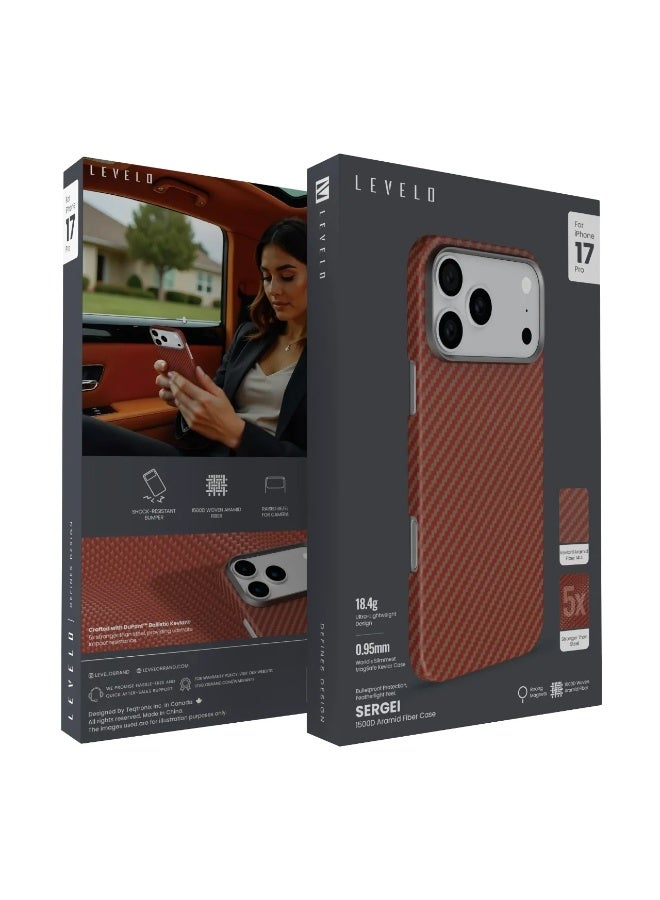 ليفيلو جراب ماج سيف لهاتف آيفون 17 برو / جراب سيرجي 1500D من ألياف الأراميد / غطاء خلفي لهاتف آيفون 17 برؤ مکس - لون غروب الشمس - Image 5