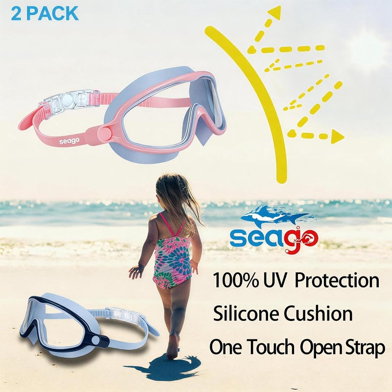 Seago Swim Goggles 2 Pack Anti-Fog Anti-UV Wide View Swimming Goggles for Kids 3-14 - Image 5