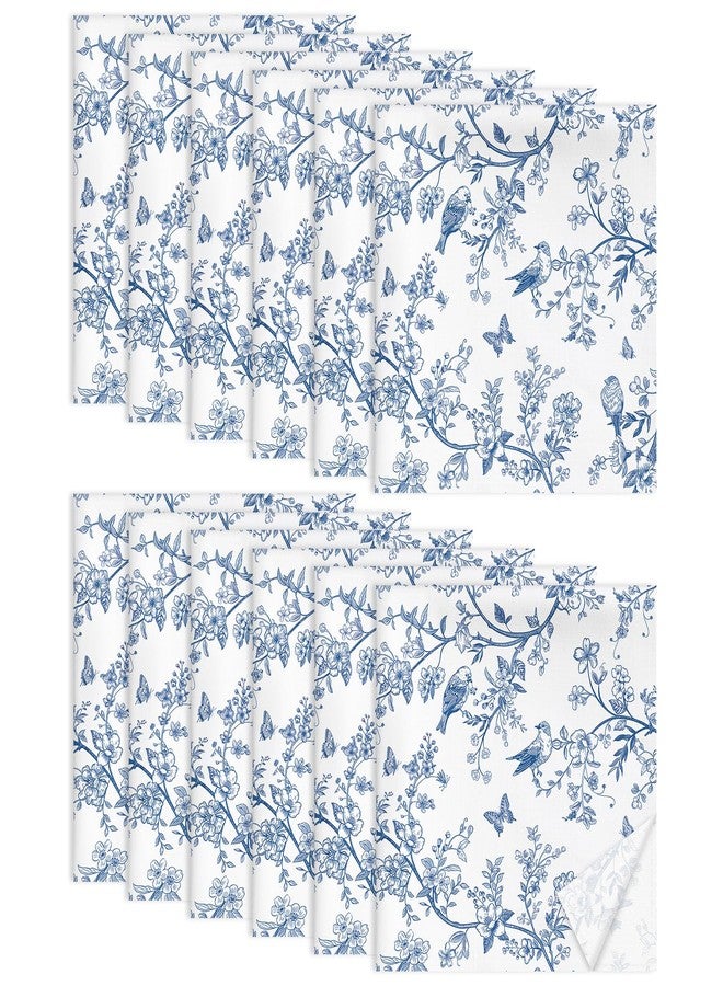 Arquiel Chinoiserie Bird Branch Napkins, 18×18 inch Vintage Blue Dinner Cloth Napkins Set of 12, Washable Cotton Soft Absorbent Square Table Top Decoration for Dining Kitchen Party Wedding - Image 1