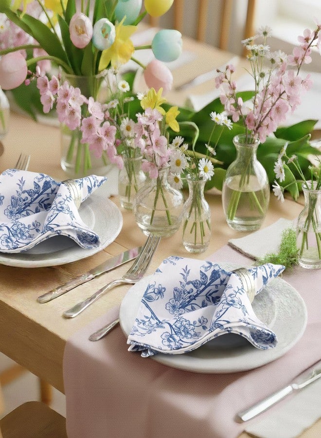 Arquiel Chinoiserie Bird Branch Napkins, 18×18 inch Vintage Blue Dinner Cloth Napkins Set of 12, Washable Cotton Soft Absorbent Square Table Top Decoration for Dining Kitchen Party Wedding - Image 3