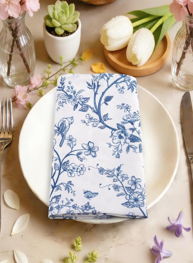 Arquiel Chinoiserie Bird Branch Napkins, 18×18 inch Vintage Blue Dinner Cloth Napkins Set of 12, Washable Cotton Soft Absorbent Square Table Top Decoration for Dining Kitchen Party Wedding - Image 2