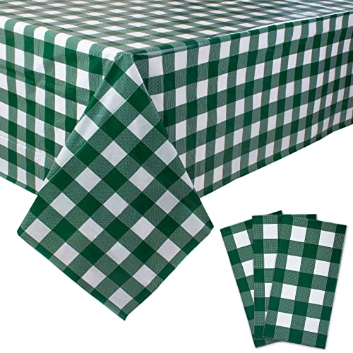 Kesfey 3 Packs Green and White Checkered Tablecloths 54 x 108 Inches Disposable Plastic Gingham Tablecovers Waterproof Rectangle Picnic Party Table Covers for Birthday Party Supplies Christmas - Image 1