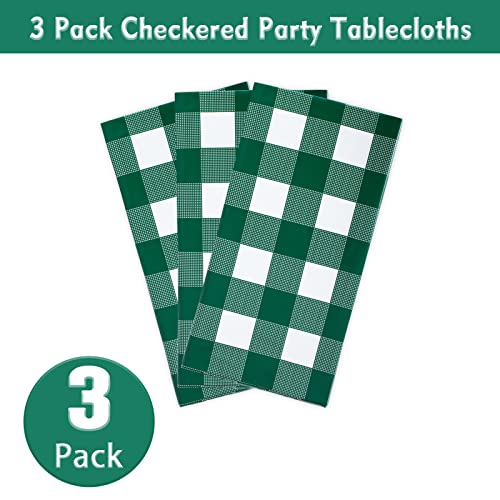 Kesfey 3 Packs Green and White Checkered Tablecloths 54 x 108 Inches Disposable Plastic Gingham Tablecovers Waterproof Rectangle Picnic Party Table Covers for Birthday Party Supplies Christmas - Image 5