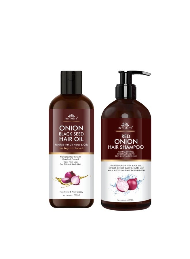INTIMIFY Onion black seed Hair Oil 120ml & Red Onion Shampoo 200ml For Men & Women - Image 1