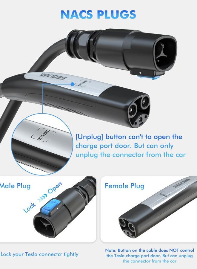 SEGUMA EV Charger Extension Cable for Tesla Charger, 50Amp 21ft Max 240V 12kW with NACS Plug, EV Extension Cord for Level 1/2 Tesla Mobile Charger/Wall Connector, Extension Cord for ModelY/X/3/S/Cyber-truck - Image 4