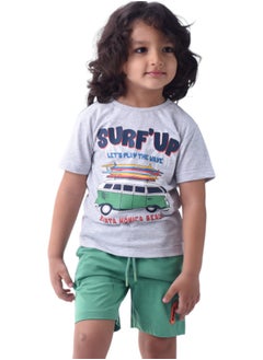 Kids Boys Set Comfortable 2-Piece T-Shirt & Shorts Set (2-8 Years)- Grey & Green