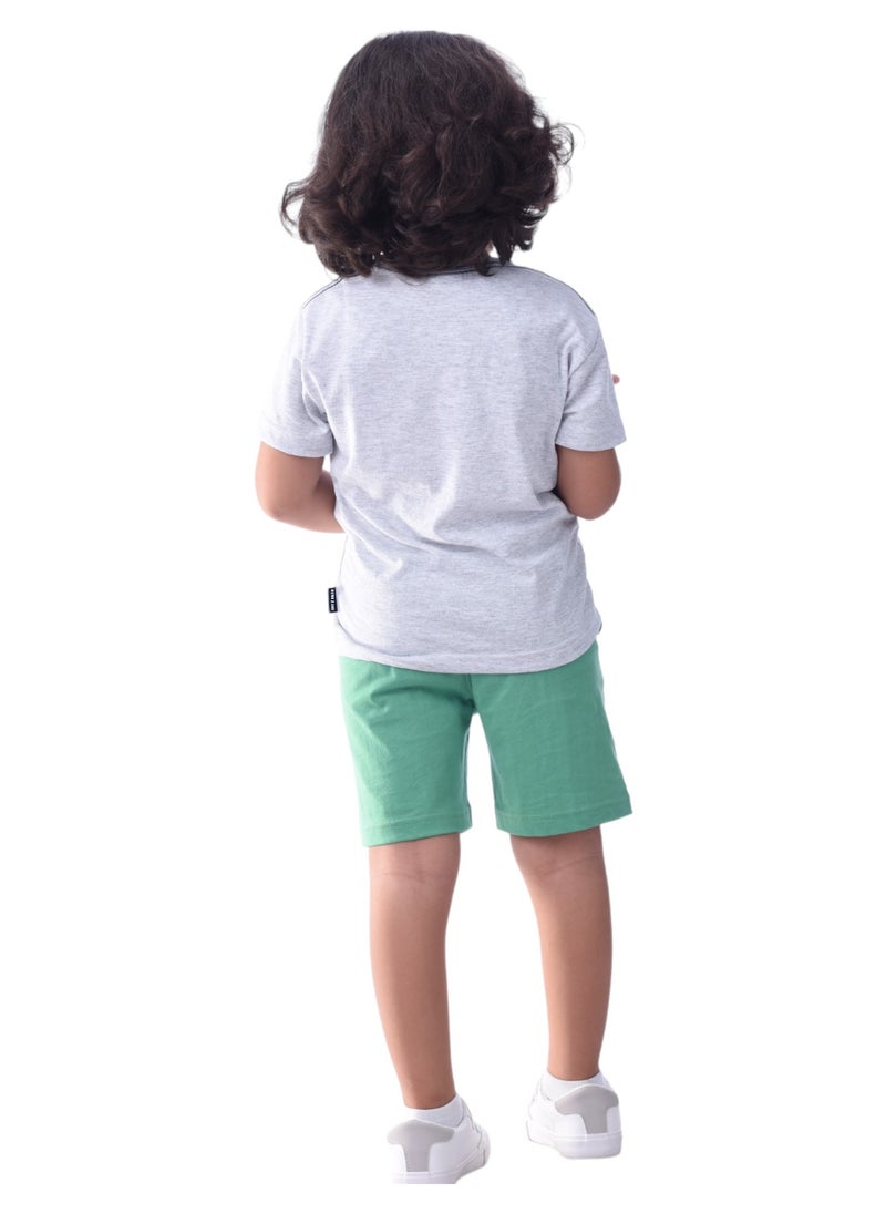 victor and jane - Kids Boys Set Comfortable 2-Piece T-Shirt & Shorts Set (2-8 Years)- Grey & Green - Image 1