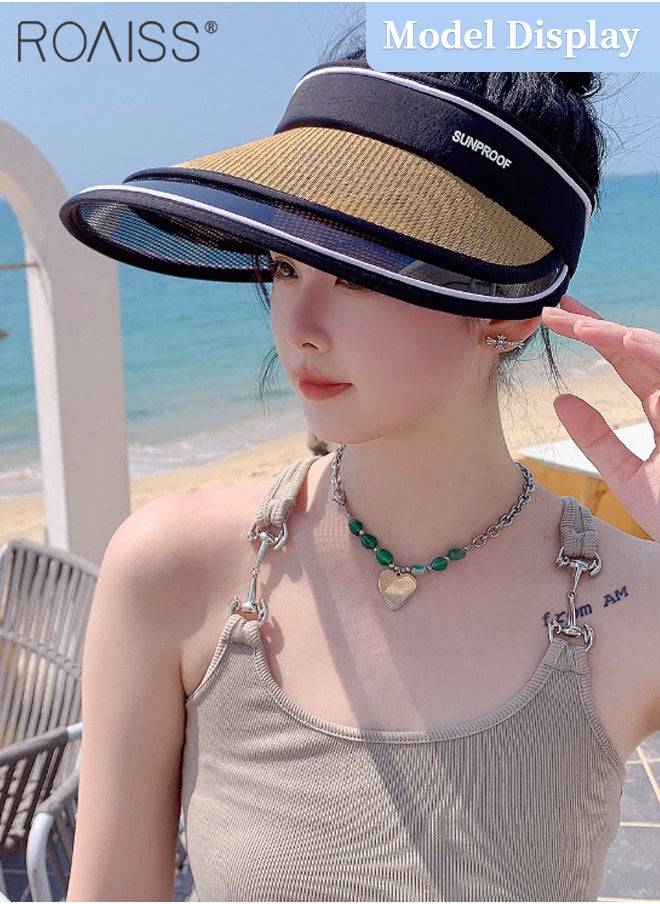 roaiss - Double Layer Wide Brim Sun Hat for Women Rollable Empty Top UPF50+ Sun Protection Outdoor Sports Cycling Beach Sun Cap Adjustable Size - Image 1