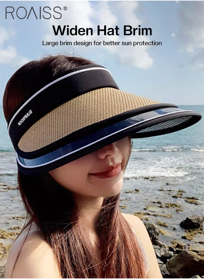 roaiss - Double Layer Wide Brim Sun Hat for Women Rollable Empty Top UPF50+ Sun Protection Outdoor Sports Cycling Beach Sun Cap Adjustable Size - Image 1