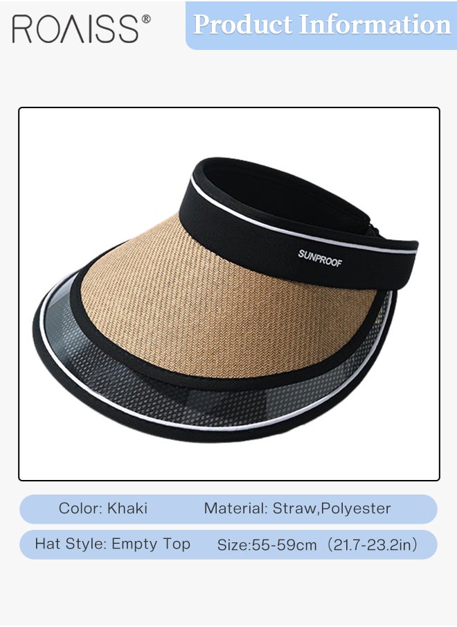 roaiss - Double Layer Wide Brim Sun Hat for Women Rollable Empty Top UPF50+ Sun Protection Outdoor Sports Cycling Beach Sun Cap Adjustable Size - Image 1