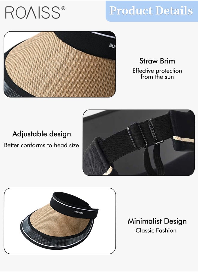 roaiss - Double Layer Wide Brim Sun Hat for Women Rollable Empty Top UPF50+ Sun Protection Outdoor Sports Cycling Beach Sun Cap Adjustable Size - Image 1