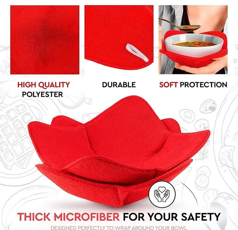 ULVEOL Set 2X Red 7 sq x 4H Microwave Polyester Bowl Cloth Hot Pads Pot Holders Hot Pad Pot Holder Microwavable Bowl Cozies for Food Ooma Ramen Bowl Cozy or Soup Koozie Good Kitchen Accessories Gadget - Image 2