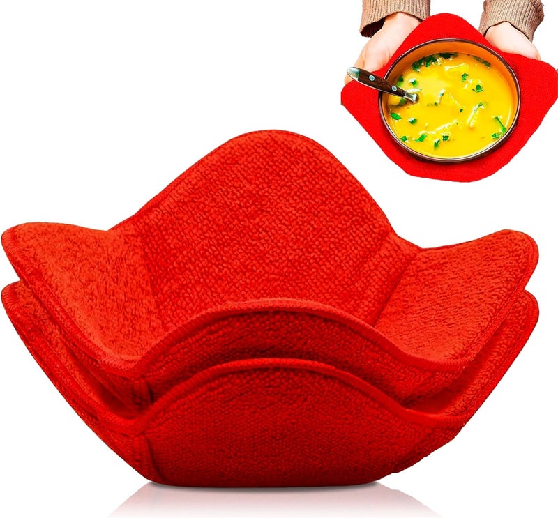 ULVEOL Set 2X Red 7 sq x 4H Microwave Polyester Bowl Cloth Hot Pads Pot Holders Hot Pad Pot Holder Microwavable Bowl Cozies for Food Ooma Ramen Bowl Cozy or Soup Koozie Good Kitchen Accessories Gadget - Image 1