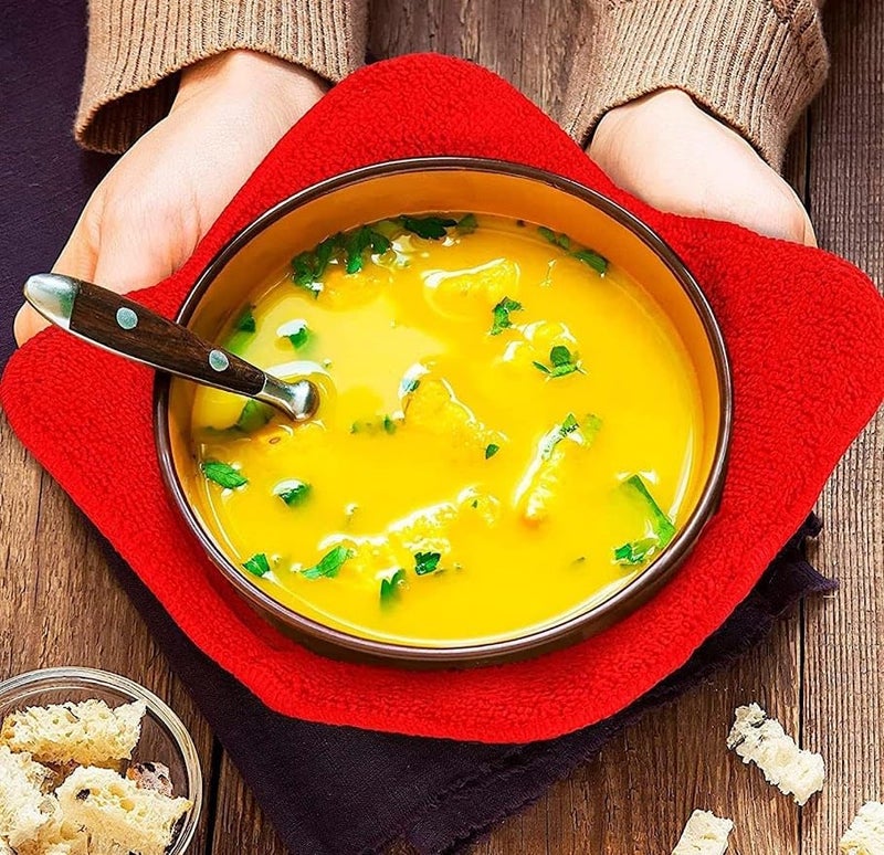 ULVEOL Set 2X Red 7 sq x 4H Microwave Polyester Bowl Cloth Hot Pads Pot Holders Hot Pad Pot Holder Microwavable Bowl Cozies for Food Ooma Ramen Bowl Cozy or Soup Koozie Good Kitchen Accessories Gadget - Image 4