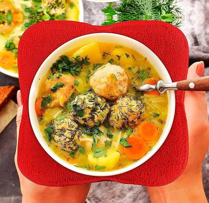 ULVEOL Set 2X Red 7 sq x 4H Microwave Polyester Bowl Cloth Hot Pads Pot Holders Hot Pad Pot Holder Microwavable Bowl Cozies for Food Ooma Ramen Bowl Cozy or Soup Koozie Good Kitchen Accessories Gadget - Image 5