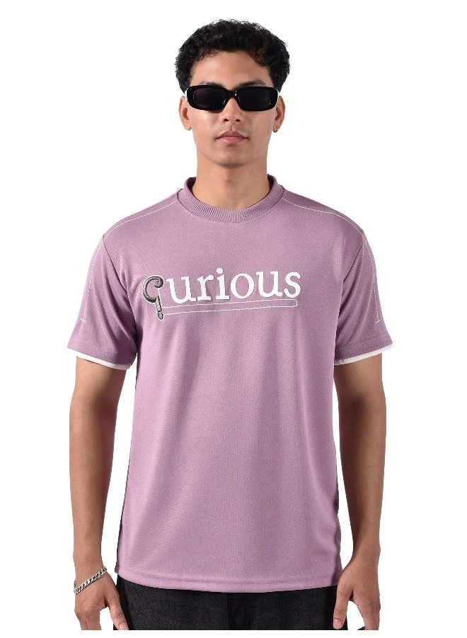 Beyoung Mauve Pink HD Embroidered Dual Sleeves T-Shirt