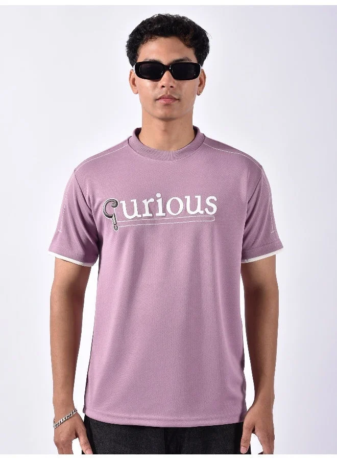 Beyoung Mauve Pink HD Embroidered Dual Sleeves T-Shirt